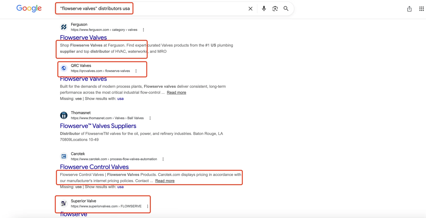 使用Google高级搜索查找美国工业阀门经销商