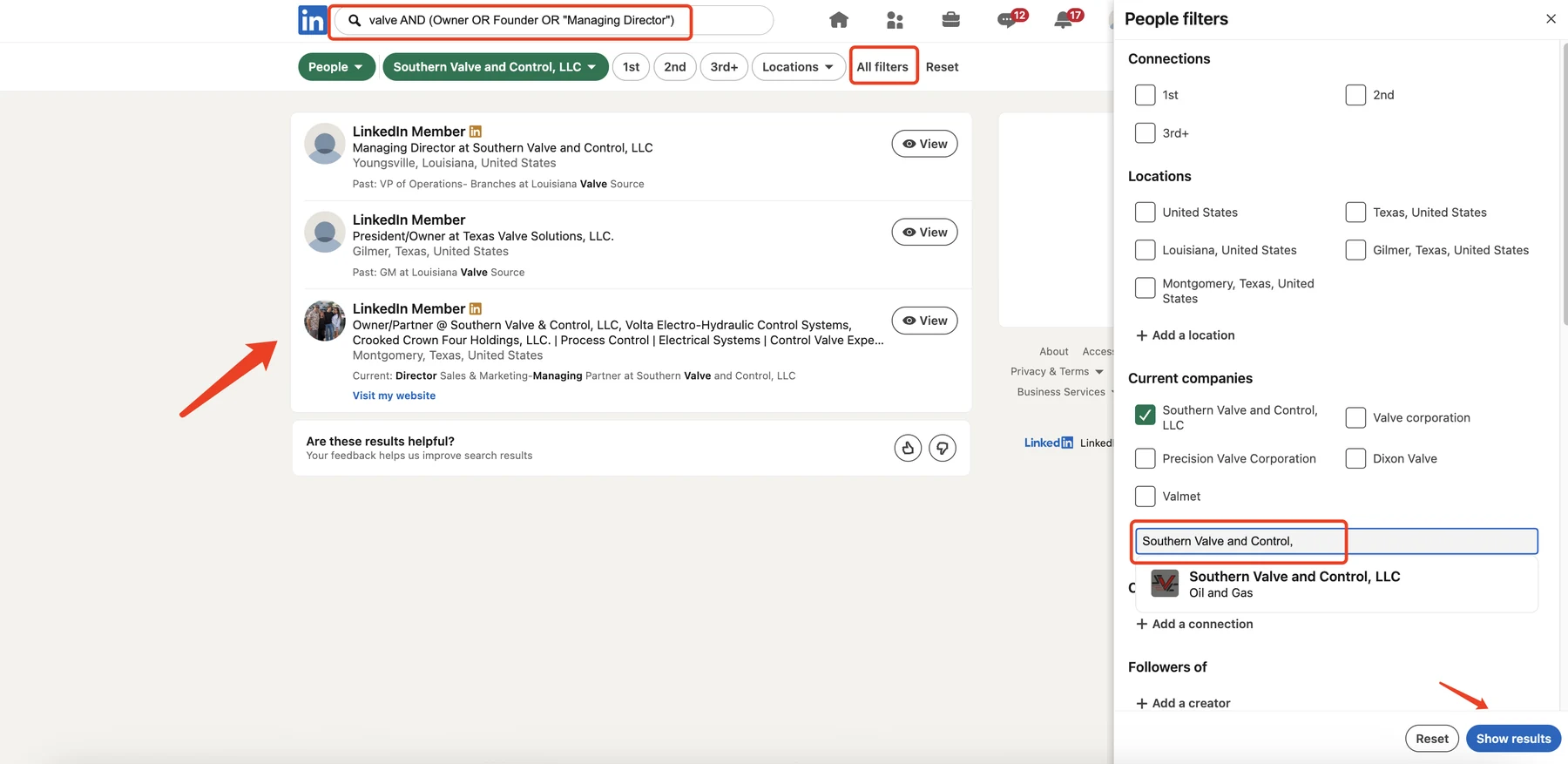 使用LinkedIn搜索采购经理和供应链负责人