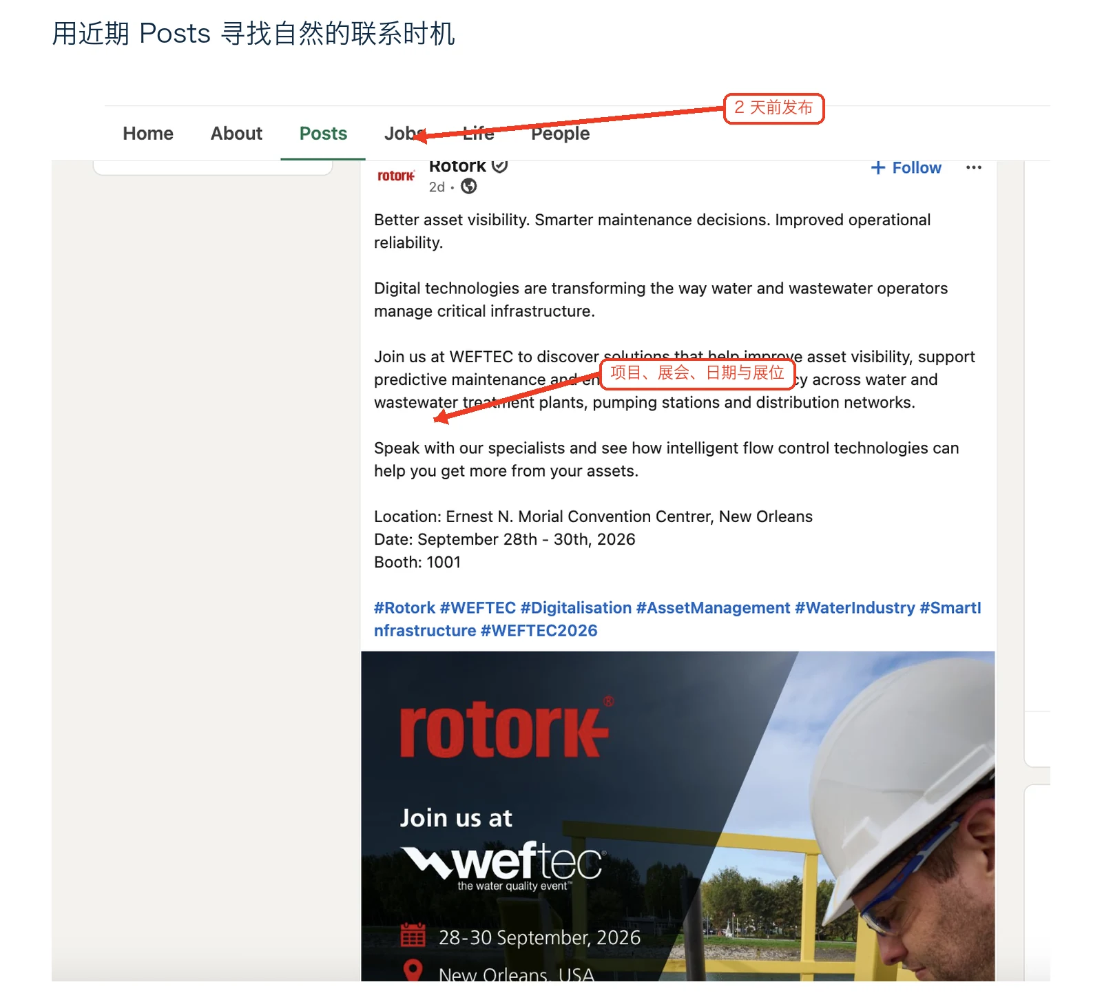 从LinkedIn近期Posts寻找展会与项目联系信号